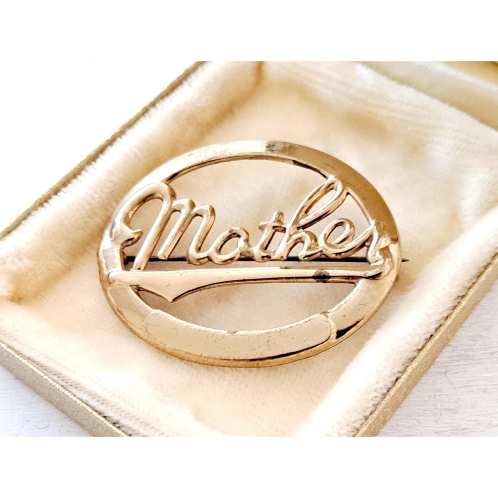 Vintage Mother Brooch - Golden Brasstone Oval Pin for Mom Classic 1930s 1940s